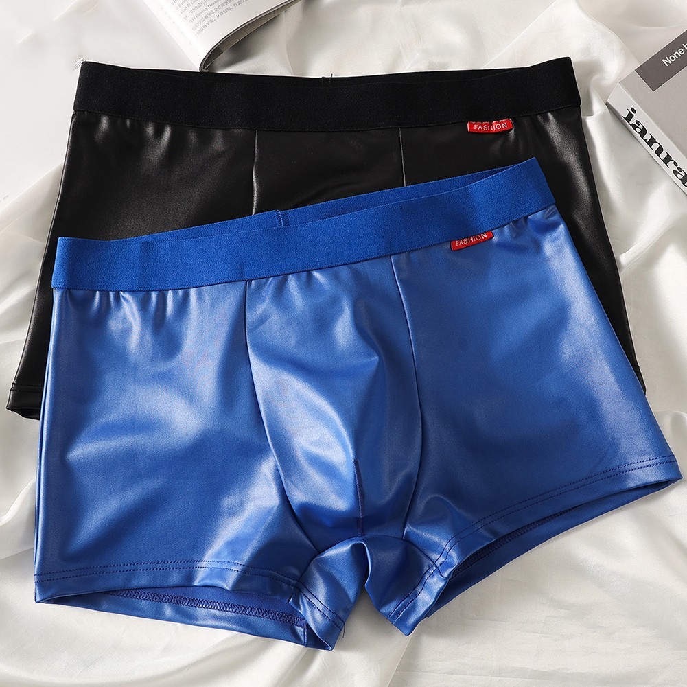Quần Short Boxer Nam Giả Da, Phong Cách Casual với Thiết Kế U Lồi và Túi