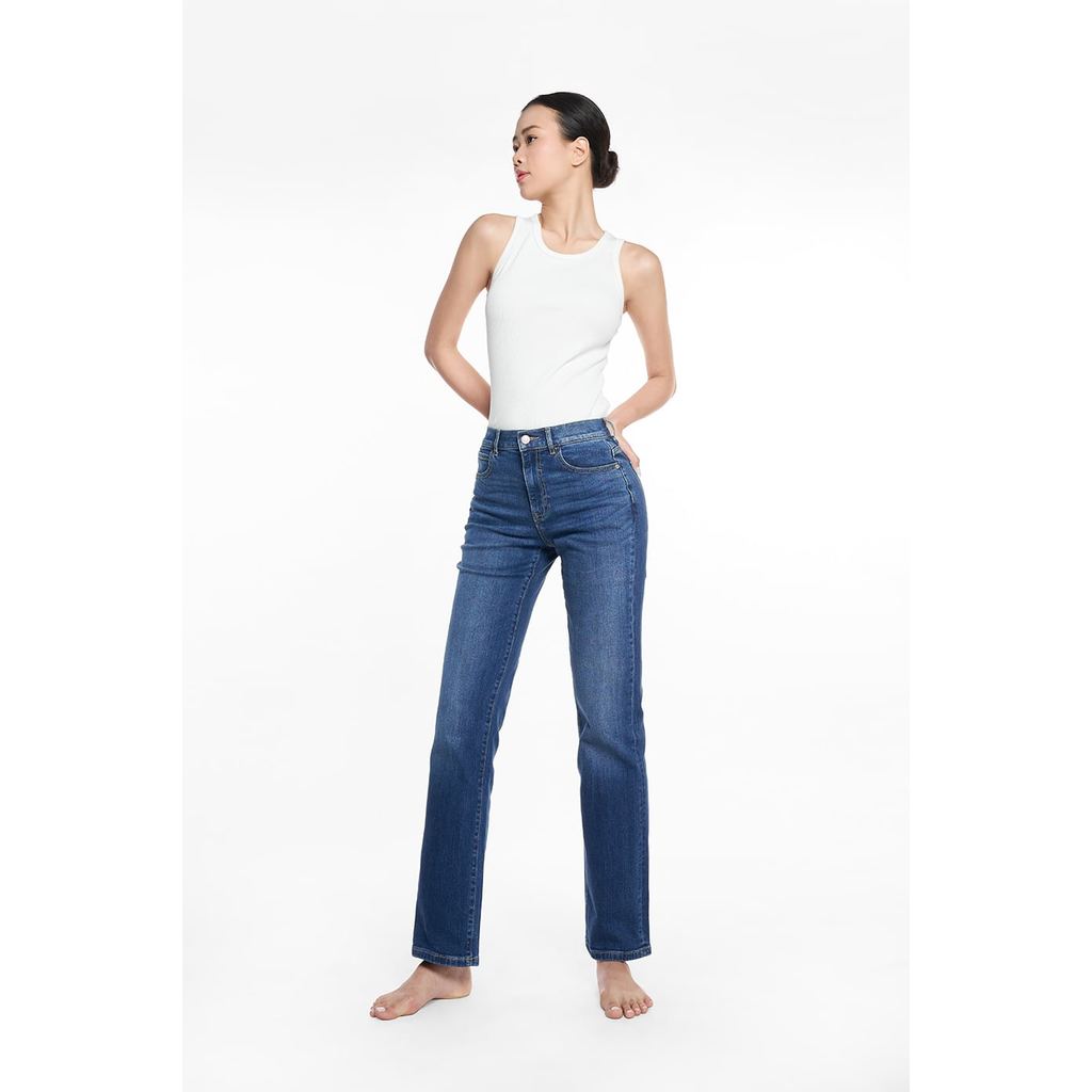Quần Jean Nữ Ninomaxx Dáng Suông Xanh Dương RAWCORE DENIM Chất Vải Dày Độ Bền Cao Co Dãn Nhẹ 2508022