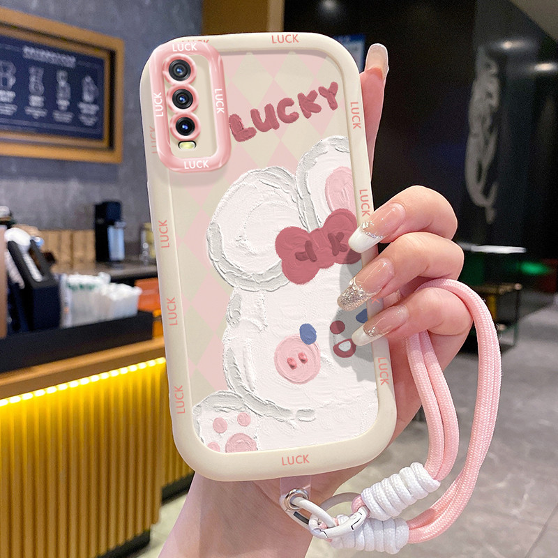Ốp Lưng VIVO Y20 Y20i Y20s Y20A Y20G Y12A Y12S Y11s Case Vẽ Thỏ Trắng Với Lanyard