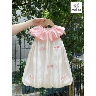MLSDCC.6648 - Váy Melisa bí vải tơ đính nơ cổ sen hồng size 2-12y
