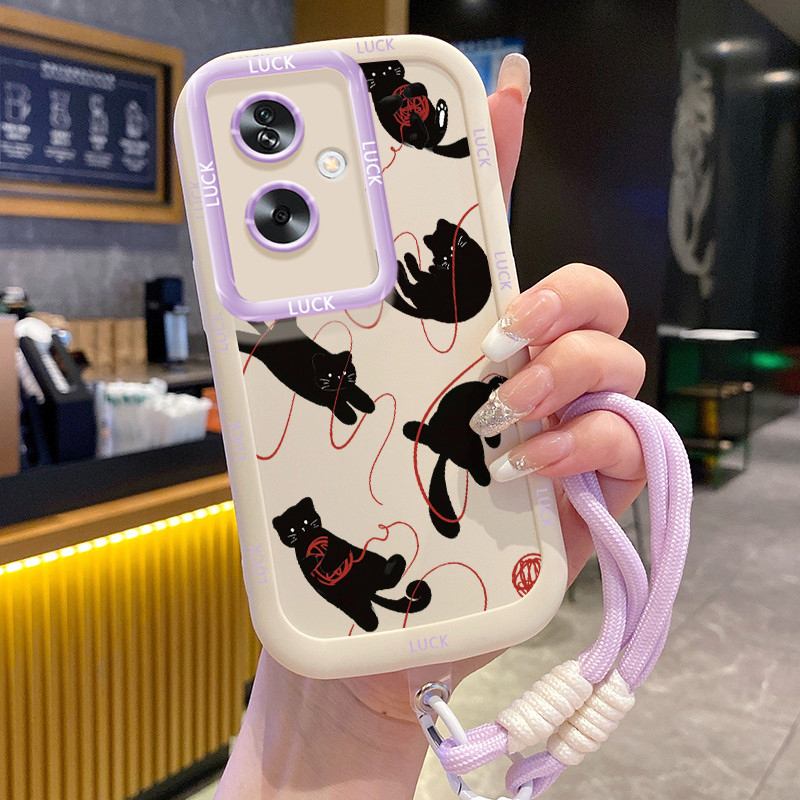 Ốp Lưng OPPO A79 5G A2 5G Case Với Lanyard Màu đen Mèo