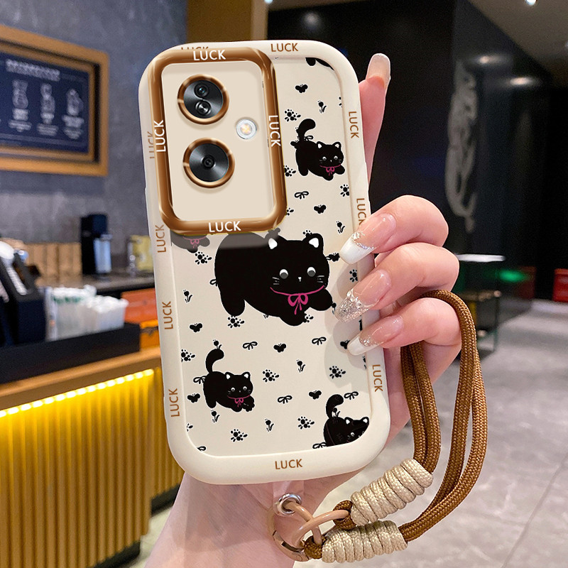 Ốp Lưng OPPO A79 5G A2 5G Case Với Lanyard Màu đen Mèo