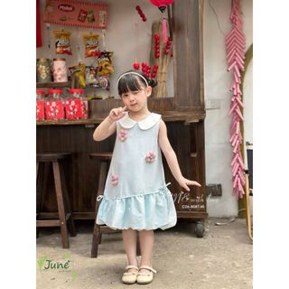 VJ125 - Váy June cổ sen trắng đính hoa nổi nhiều màu cho bé size 1-10y