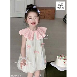 MLSDCC.6648 - Váy Melisa bí vải tơ đính nơ cổ sen hồng size 2-12y