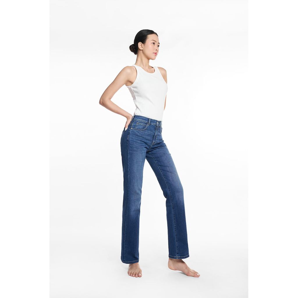 Quần Jean Nữ Ninomaxx Dáng Suông Xanh Dương RAWCORE DENIM Chất Vải Dày Độ Bền Cao Co Dãn Nhẹ 2508022