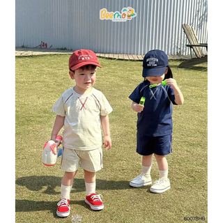 6007BHB - Bộ cotton phối lé Beemo 2 màu cho bé size 1-5y