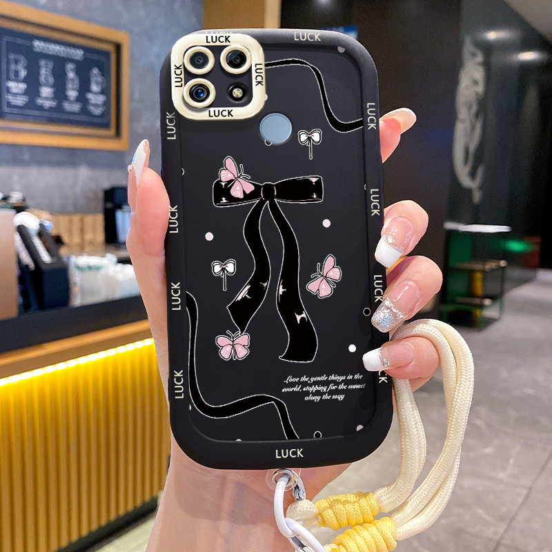Ốp Lưng Realme C12 C15 C25 C25s C21Y C25Y Narzo 20 Narzo 30A Narzo 50A Case Bowknot nhỏ Với Lanyard