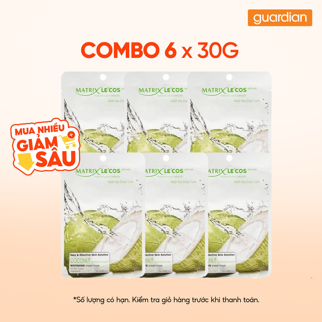 Combo 6 Mặt Nạ Hỗ Trợ Cấp Ẩm Matrix Le'cos Chiết Xuất Nha Đam 30Gr
