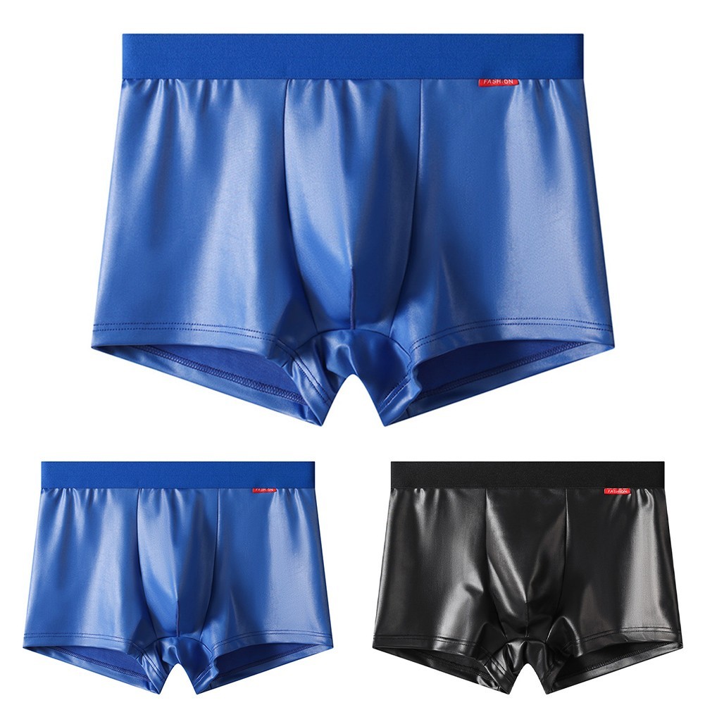 Quần Short Boxer Nam Giả Da, Phong Cách Casual với Thiết Kế U Lồi và Túi