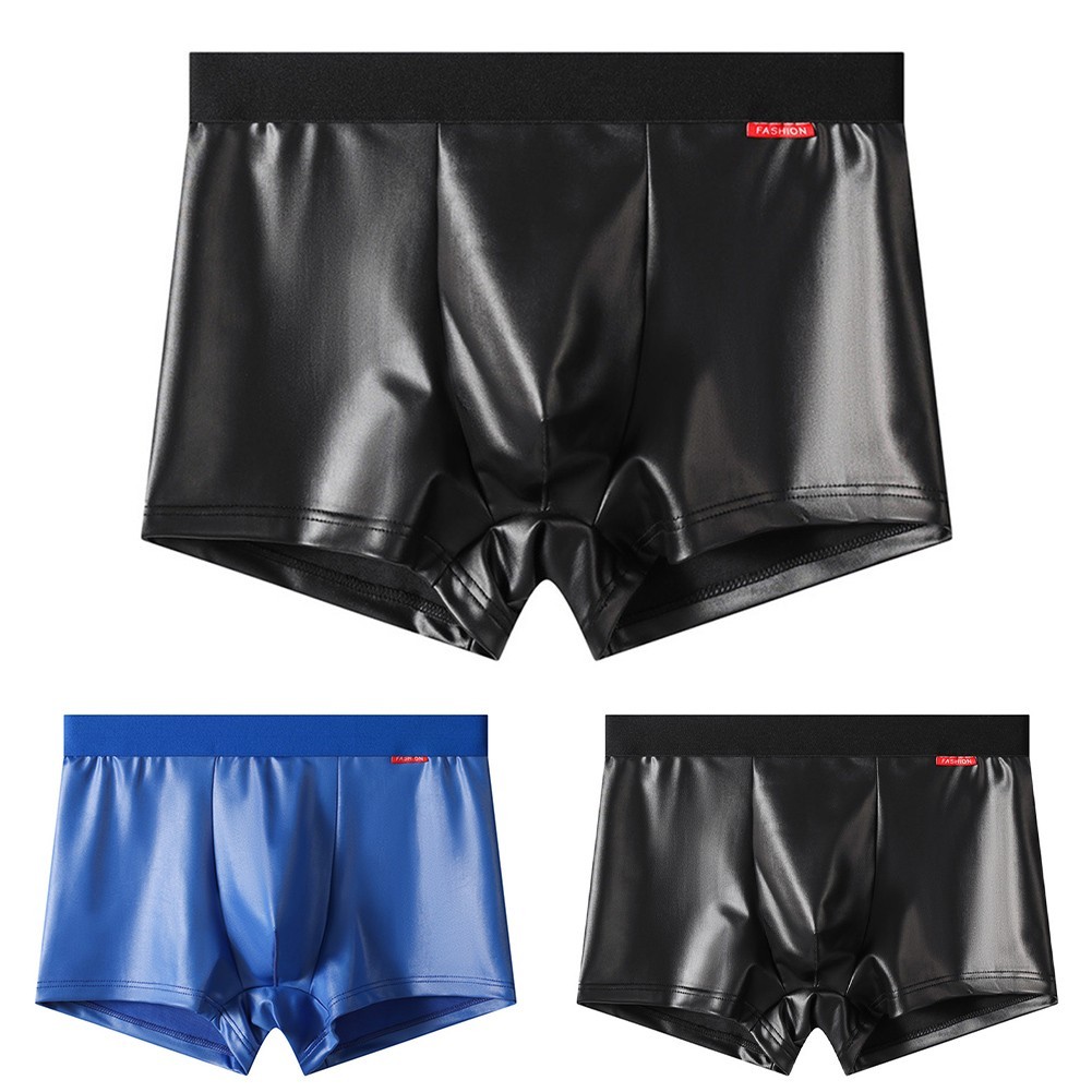 Quần Short Boxer Nam Giả Da, Phong Cách Casual với Thiết Kế U Lồi và Túi
