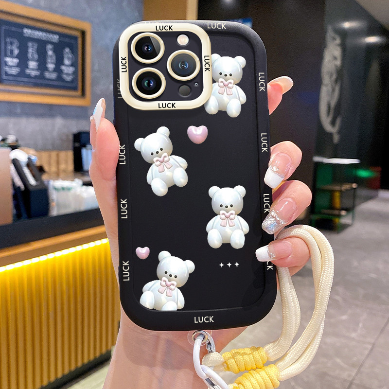 Ốp Lưng iPhone 11 11 Pro 11 Pro Max 12 12 Pro 12 Pro Max 13 13 Pro 13 Pro Max Case Gấu đáng yêu Với Lanyard