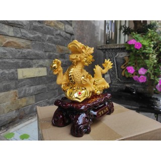 Tượng Rồng Vàng Phong Thủy Bột Đá Cao Cấp Có Đế Sang Trọng