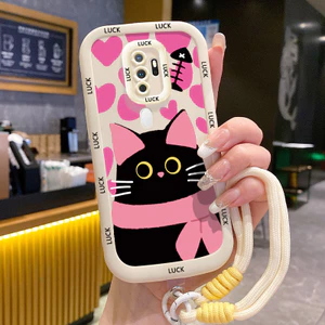 Ốp Lưng OPPO A5 2020 A9 2020 Case Màu đen Mèo Với Lanyard