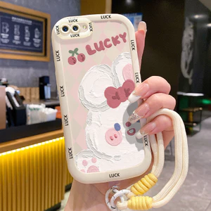 Ốp Lưng OPPO A5 A3s A12E Realme C1 Case Vẽ Thỏ Trắng Với Lanyard