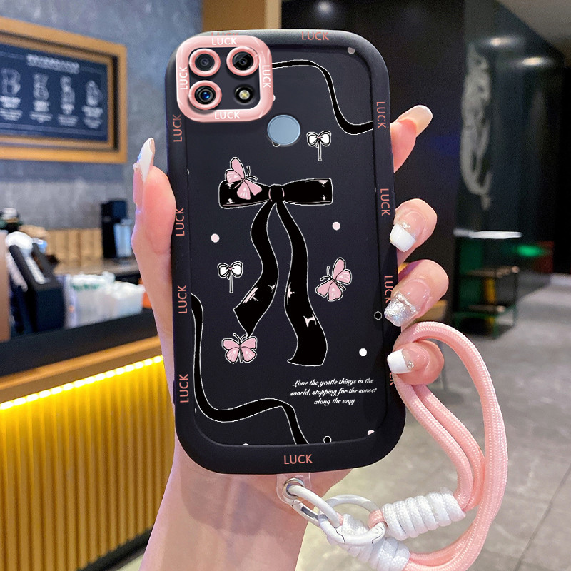 Ốp Lưng Realme C12 C15 C25 C25s C21Y C25Y Narzo 20 Narzo 30A Narzo 50A Case Bowknot nhỏ Với Lanyard