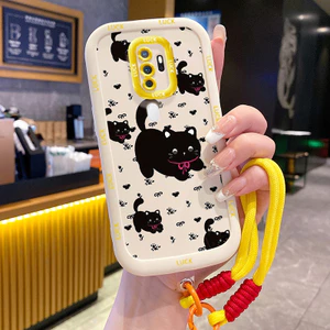 Ốp Lưng OPPO A5 2020 A9 2020 Case Với Lanyard Màu đen Mèo