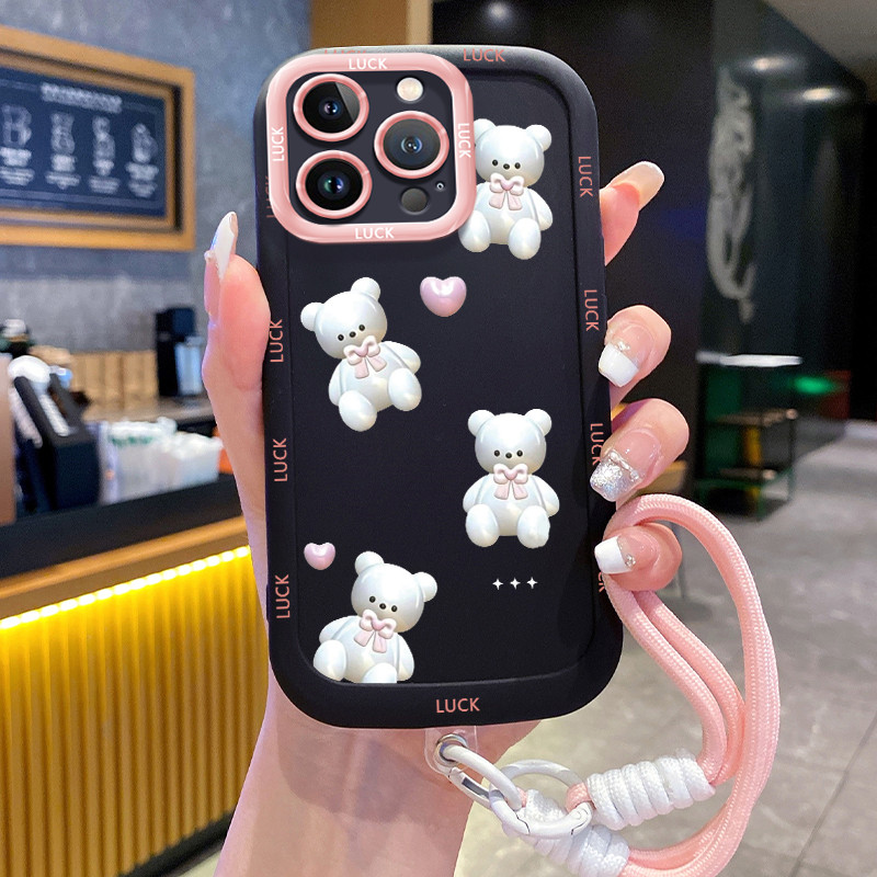 Ốp Lưng iPhone 11 11 Pro 11 Pro Max 12 12 Pro 12 Pro Max 13 13 Pro 13 Pro Max Case Gấu đáng yêu Với Lanyard