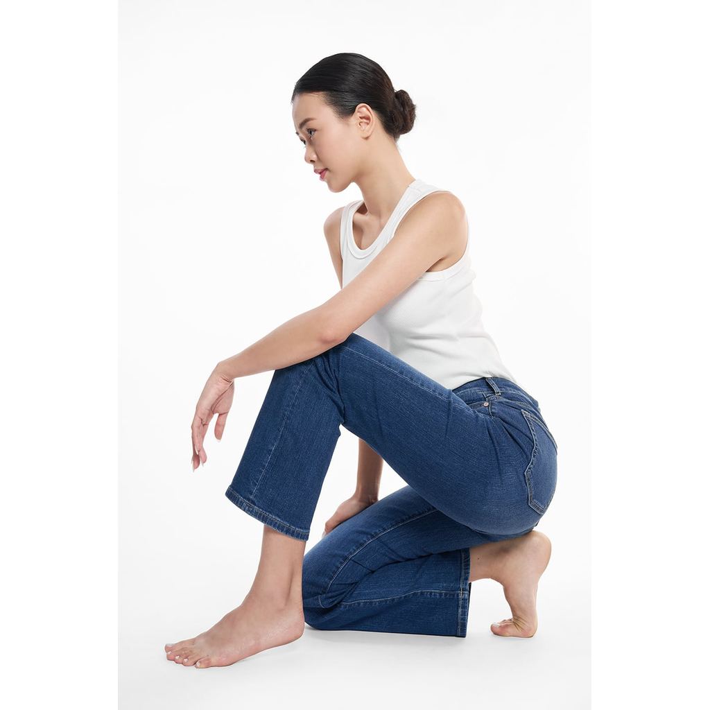 Quần Jean Nữ Ninomaxx Dáng Suông Xanh Dương RAWCORE DENIM Chất Vải Dày Độ Bền Cao Co Dãn Nhẹ 2508022