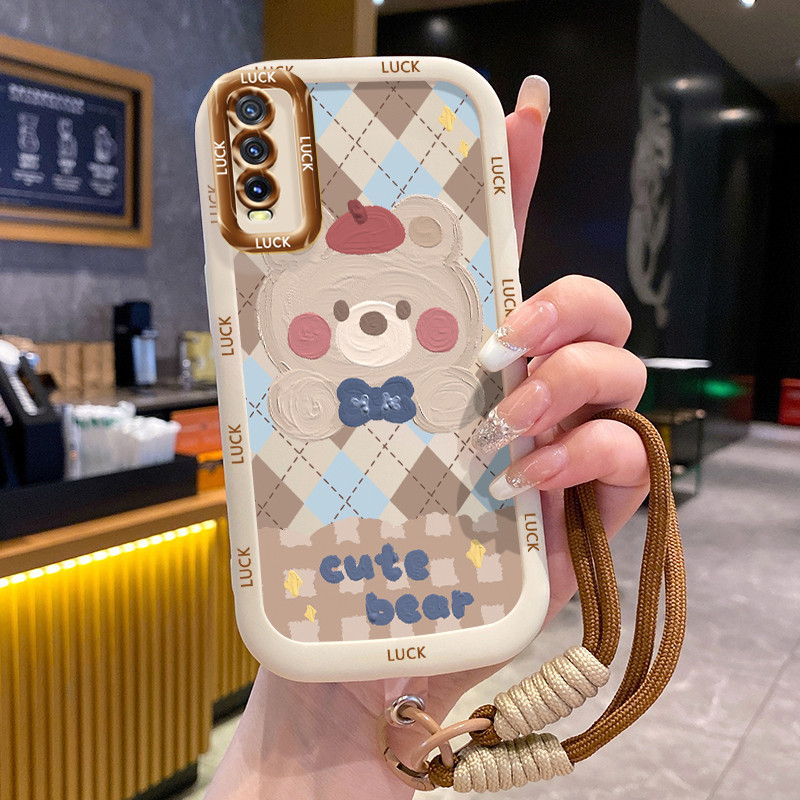 Ốp Lưng VIVO Y20 Y20i Y20s Y20A Y20G Y12A Y12S Y11s Case Vẽ Thỏ Trắng Với Lanyard