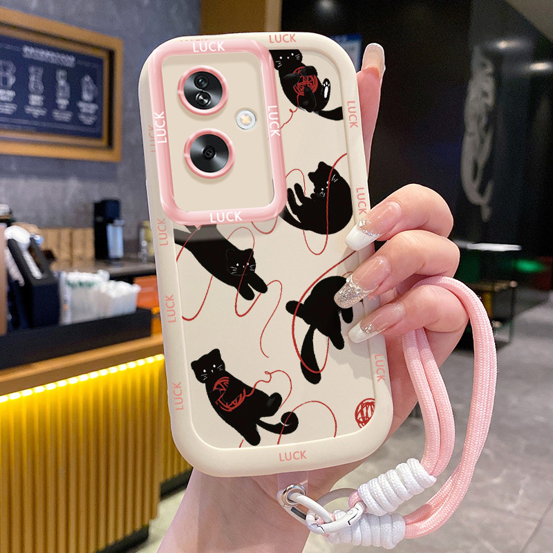 Ốp Lưng OPPO A79 5G A2 5G Case Với Lanyard Màu đen Mèo