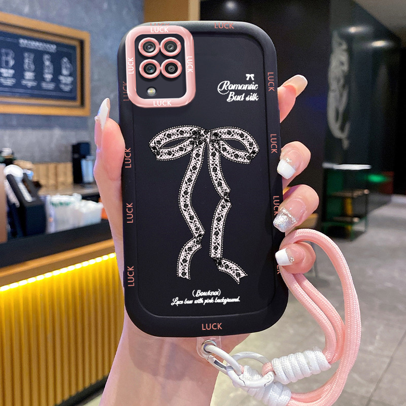Ốp Lưng Samsung A12 4G A12 5G M12 F12 A22 M22 M32 Case Bowknot Nhỏ Với Lanyard