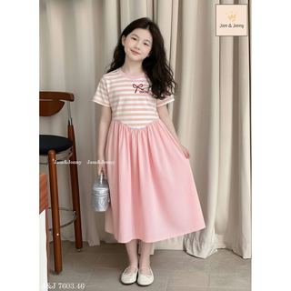 JJDCC.7603 -Váy Jam & jenny thân kẻ in nơ hồng + chân váy hồng xòe size 2-12y