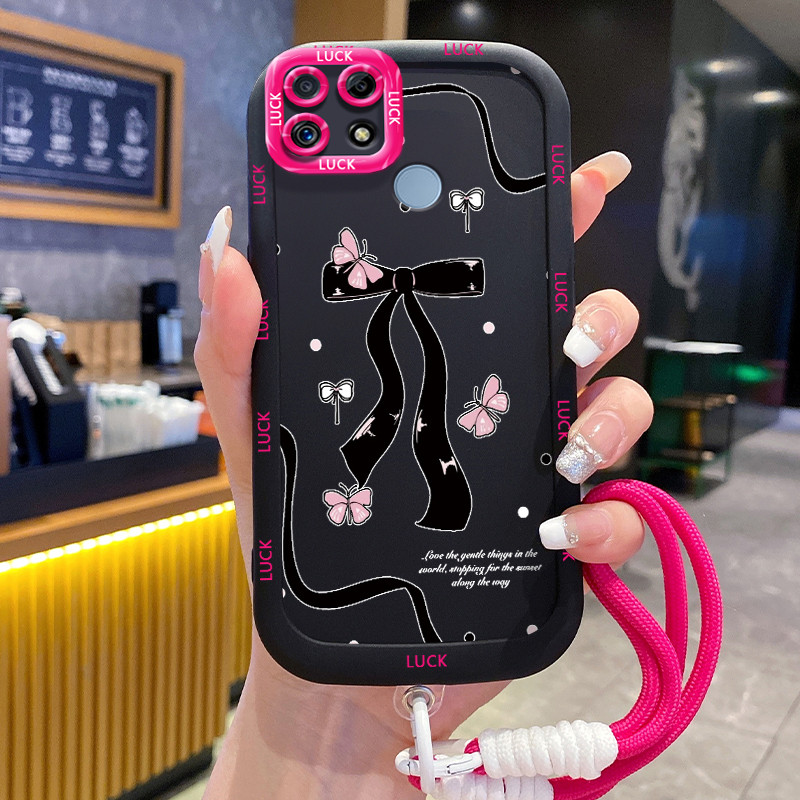 Ốp Lưng Realme C12 C15 C25 C25s C21Y C25Y Narzo 20 Narzo 30A Narzo 50A Case Bowknot nhỏ Với Lanyard