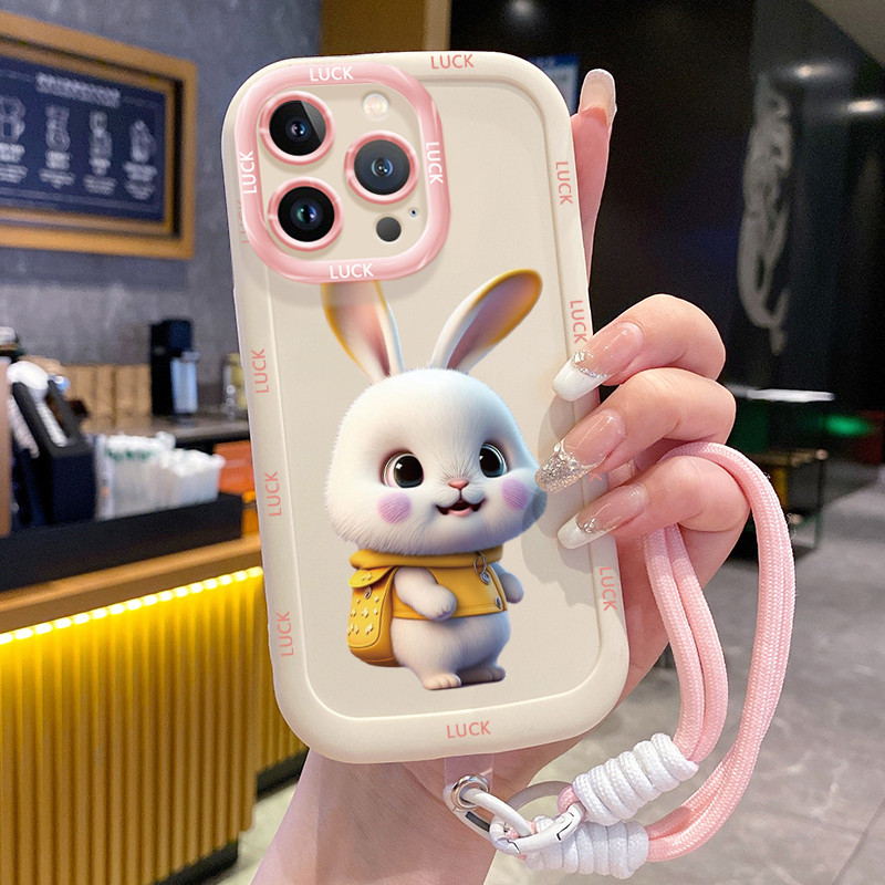 Ốp Lưng iPhone 14 14 Pro 14 14 Pro Max 15 15 Pro 15 Pro Max Case Với Lanyard Thỏ Hoạt hình