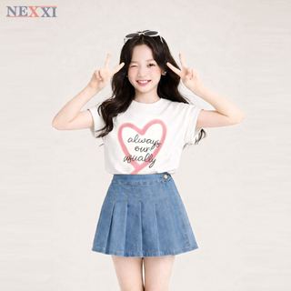 2512.2 - Chân váy jean xếp ly nút gỗ Nexxi size 3-14y