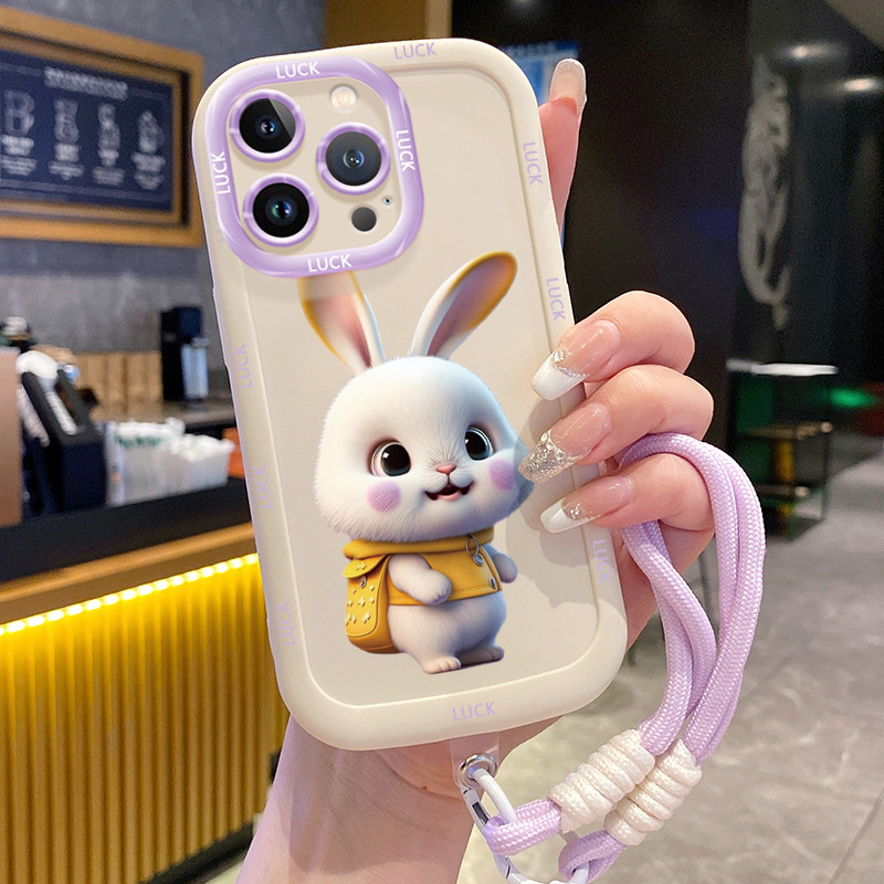 Ốp Lưng iPhone 14 14 Pro 14 14 Pro Max 15 15 Pro 15 Pro Max Case Với Lanyard Thỏ Hoạt hình