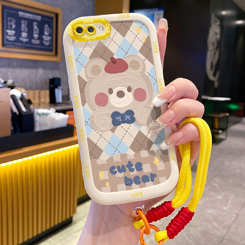 Ốp Lưng OPPO A5 A3s A12E Realme C1 Case Vẽ Thỏ Trắng Với Lanyard