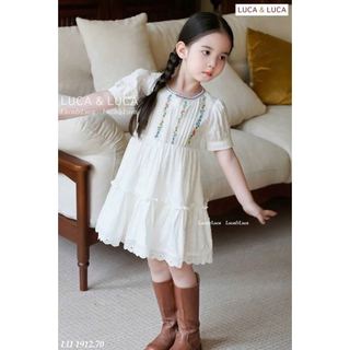 LUDCC.1912 - Váy Luca & Luca trắng babydoll ngực thêu hoa phối ren size 2-11y