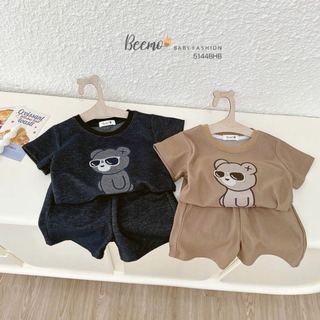 5144BHB - Bộ Beemo cổ tròn thêu gấu cho bé trai size 1-6y