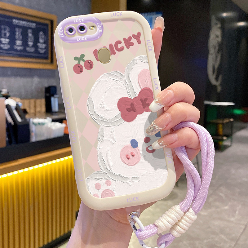 Ốp Lưng OPPO A7 A5s A12 A12s A11K Case Vẽ Thỏ Trắng Với Lanyard