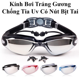 Kính Bơi Tráng Gương Chống Sương Mù, Chống Tia Uv Có Nút Bịt Tai
