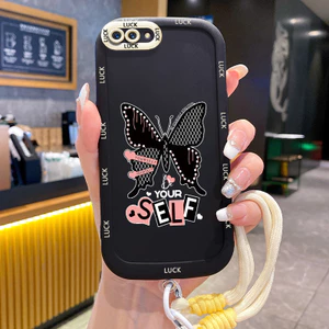 Ốp Lưng OPPO A5 A3s A12E Realme C1 Case Với Lanyard Sáng tạo Bướm