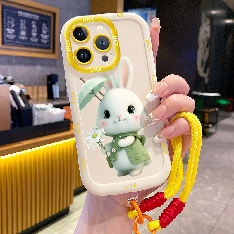 Ốp Lưng iPhone 14 14 Pro 14 14 Pro Max 15 15 Pro 15 Pro Max Case Với Lanyard Thỏ Hoạt hình