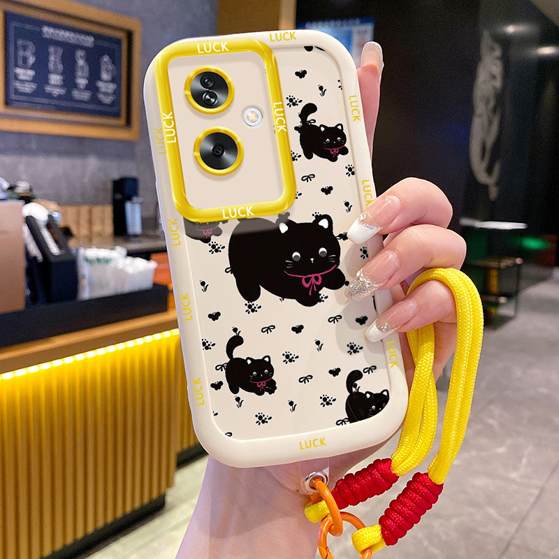 Ốp Lưng OPPO A79 5G A2 5G Case Với Lanyard Màu đen Mèo
