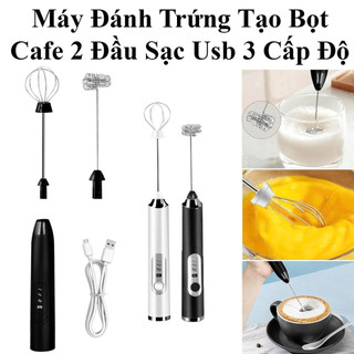 Máy Đánh Trứng Tạo Bọt Cafe 2 Đầu Sạc Usb 3 Cấp Độ