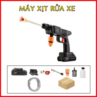 Máy Xịt Rửa Xe Máy, Ô Tô Áp Lực Cao Pin 48Vh Tiện Lợi Full Phụ Kiện