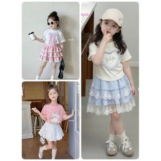 SH2603BBG01 - Set bộ áo cotton + chân váy tầng cho bé size 90-160
