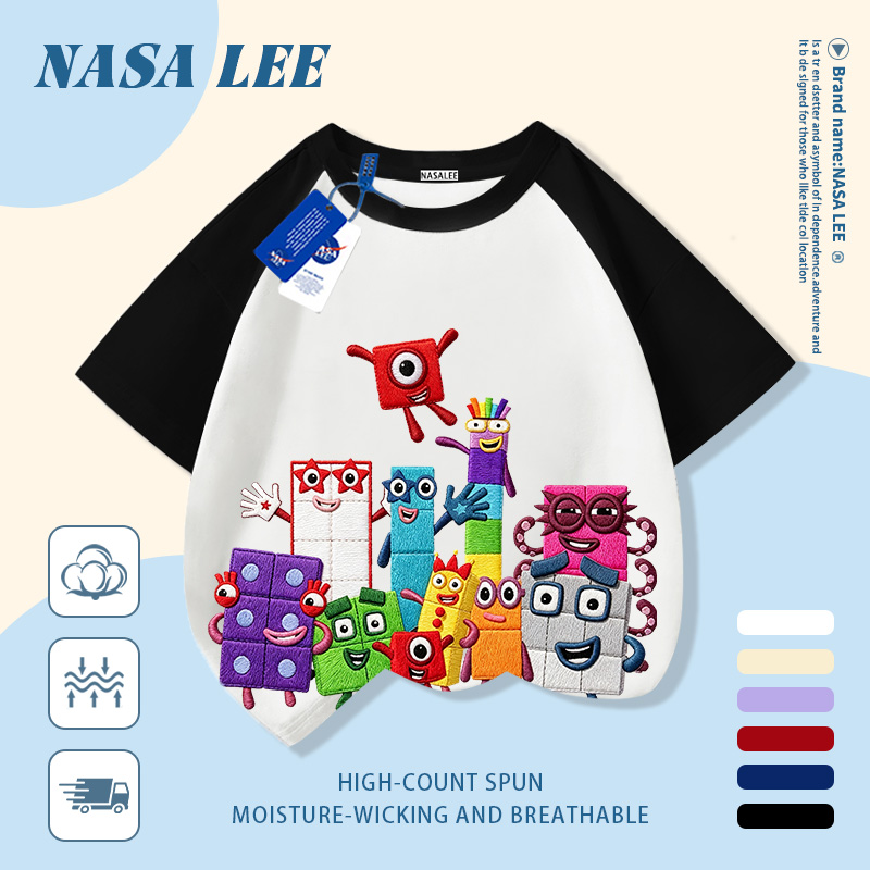 [Giao hàng trong ngày] Áo thun Cotton trắng nguyên chất thoáng khí cho trẻ em Hình vuông đầy màu sắc In hình hợp thời trang 3-16 tuổi Bé trai bé gái tay ngắn thông thường