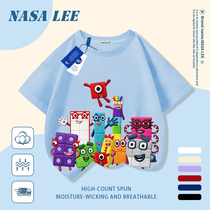 [Giao hàng trong ngày] Áo thun Cotton trắng nguyên chất thoáng khí cho trẻ em Hình vuông đầy màu sắc In hình hợp thời trang 3-16 tuổi Bé trai bé gái tay ngắn thông thường