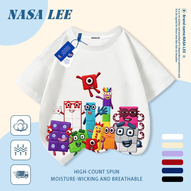 [Giao hàng trong ngày] Áo thun Cotton trắng nguyên chất thoáng khí cho trẻ em Hình vuông đầy màu sắc In hình hợp thời trang 3-16 tuổi Bé trai bé gái tay ngắn thông thường
