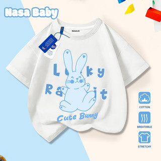 [Giao hàng trong ngày] Thỏ may mắn màu hồng dễ thương Trẻ em màu đen ngắn tay bé gái mùa hè Cotton nguyên chất co giãn thoáng khí Áo thun hoạt hình mềm mại Quần áo trẻ em cổ tròn in hình thỏ dễ thương