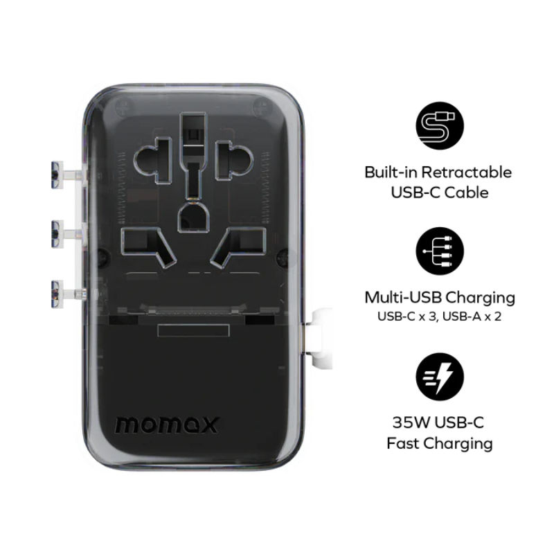 Ảnh Củ sạc du lịch Momax 1-World+ Flow 35W 4-Port w/ Built-in USB-C Cable + AC Travel Adaptor (White) 2