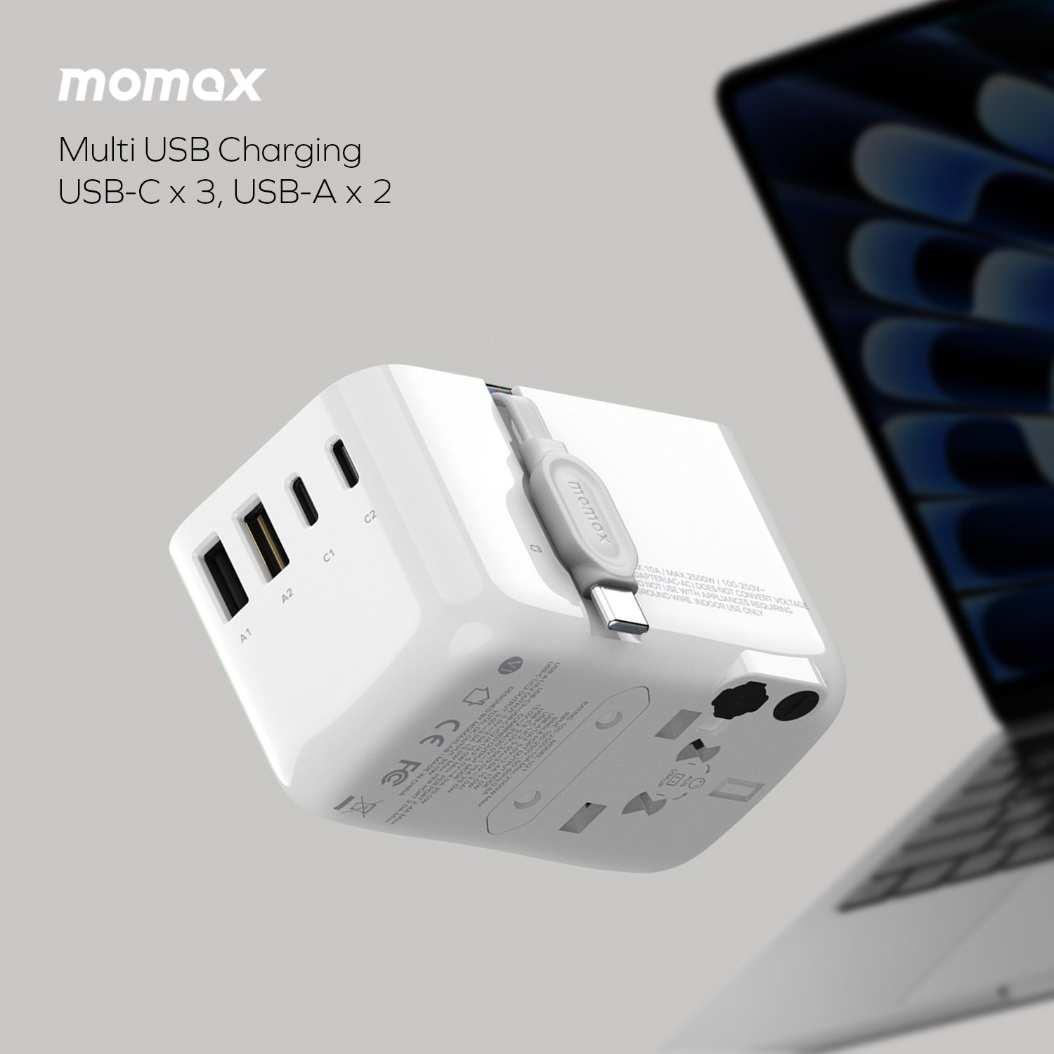 Ảnh Củ sạc du lịch Momax 1-World+ Flow 35W 4-Port w/ Built-in USB-C Cable + AC Travel Adaptor (White) 1