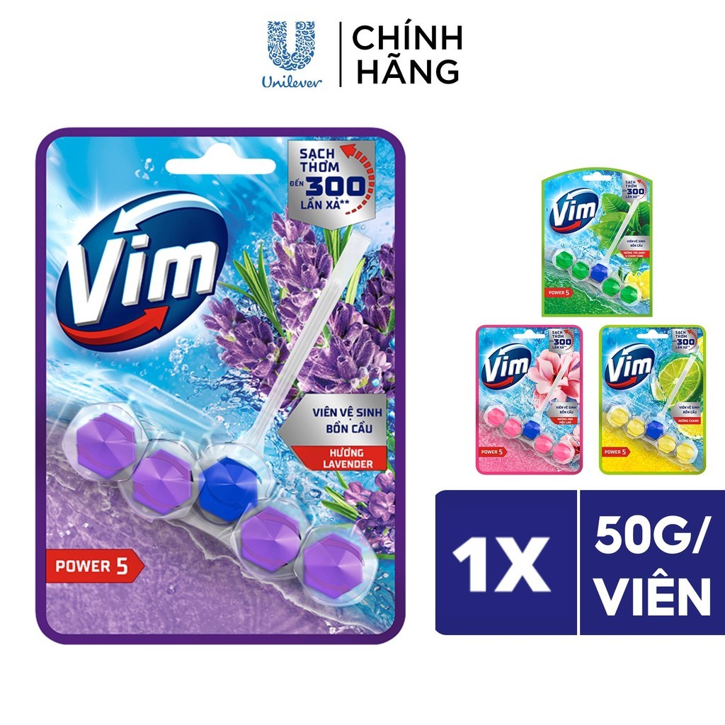 Ảnh Viên Treo Vệ Sinh Bồn Cầu Vim Power 5 | Sạch Thơm Đến 300 Lần Xả (50- 55g/viên) 2