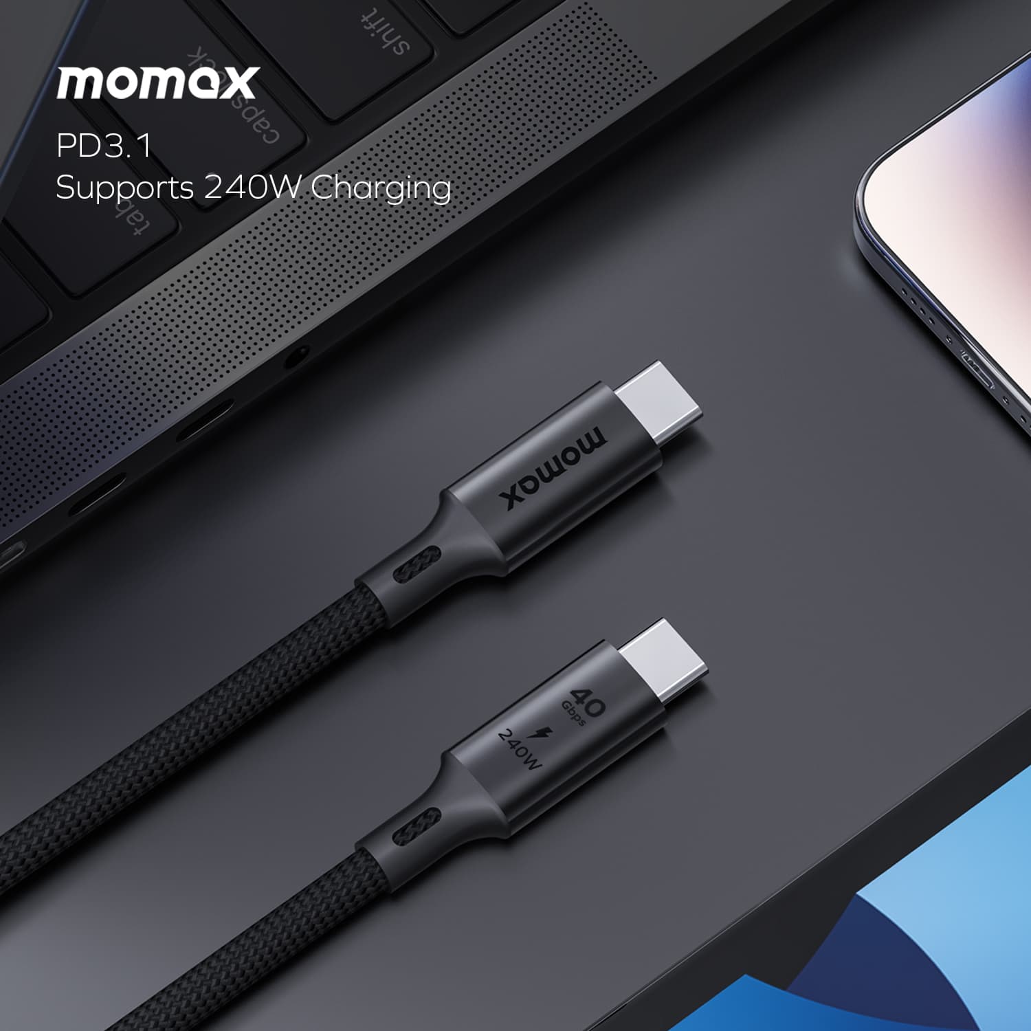 Ảnh Cáp sạc Nhanh Momax Elite 240W USB-C USB4 40Gbps cable 1m 1