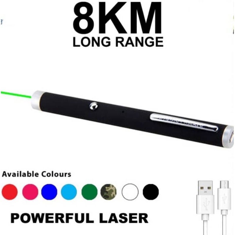 Bút laser xanh sạc lại thời thượng [Có cáp] tầm xa 8 km, đèn laser sạc USB tầm xa hồng ngoại